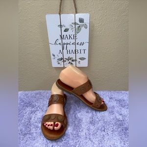 Lucky Brand Womens Adalyn Leather Open Toe Beach Slide Brown Size 6.5M EU37 EUC